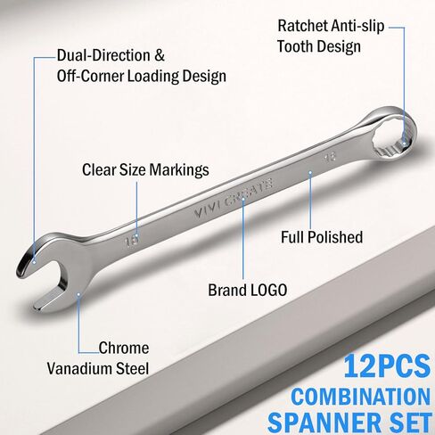 مجموعة مفاتيح ربط مكونة من 12 قطعة، مجموعة مفاتيح ربط مترية 8 مم - 24 مم، مجموعات مفاتيح مجمعة مع حقيبة تخزين قماش أكسفورد للمنزل، المرآب، إصلاح السيارات والاستخدام في حالات الطوارئ - صنع في الهند in Kuwait