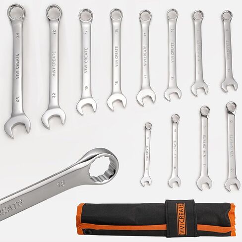 مجموعة مفاتيح ربط مكونة من 12 قطعة، مجموعة مفاتيح ربط مترية 8 مم - 24 مم، مجموعات مفاتيح مجمعة مع حقيبة تخزين قماش أكسفورد للمنزل، المرآب، إصلاح السيارات والاستخدام في حالات الطوارئ - صنع في الهند in Kuwait