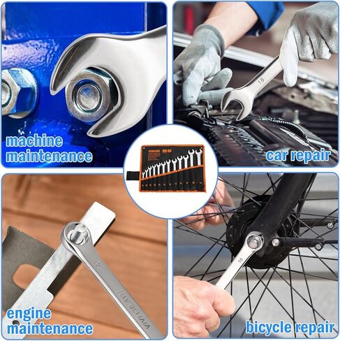 مجموعة مفاتيح ربط مكونة من 12 قطعة، مجموعة مفاتيح ربط مترية 8 مم - 24 مم، مجموعات مفاتيح مجمعة مع حقيبة تخزين قماش أكسفورد للمنزل، المرآب، إصلاح السيارات والاستخدام في حالات الطوارئ - صنع في الهند in Kuwait