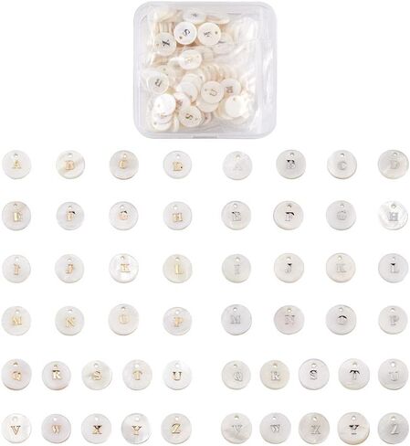 Beadthoven 104 قطعة من لؤلؤ المياه العذبة الطبيعية شل حرف الأبجدية سحر ذهبي مسطح مستدير الأبجدية A-Z علامة المعلقات DIY بها بنفسك اسم رسالة سوار قلادة سلسلة المفاتيح صنع المجوهرات الإكسسوارات in Kuwait