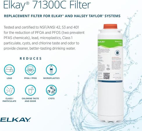 Elkay حقيقية WaterSentry 71300C PFOA/PFOS (PFAS) + الرصاص + مرشح معتمد من NSF/ANSI (حشو الزجاجات المحسن)، عدد 1 in Kuwait