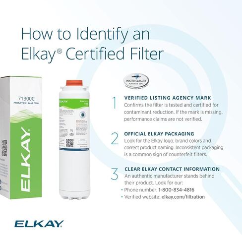 Elkay حقيقية WaterSentry 71300C PFOA/PFOS (PFAS) + الرصاص + مرشح معتمد من NSF/ANSI (حشو الزجاجات المحسن)، عدد 1 in Kuwait