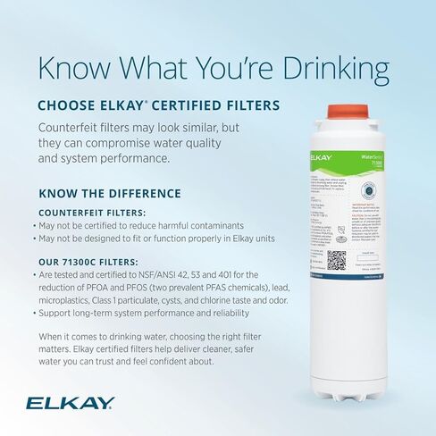 Elkay حقيقية WaterSentry 71300C PFOA/PFOS (PFAS) + الرصاص + مرشح معتمد من NSF/ANSI (حشو الزجاجات المحسن)، عدد 1 in Kuwait
