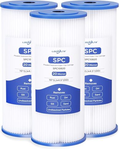 استبدال خرطوشة فلتر مياه بئر الرواسب المطوية 20 ميكرون 20 ميكرون من FXHSC لـ ECP20-BB، S1-BB، W20CLHD، SPC-45-1020، AO-WH-PREL-RP، WHKF-WHPLBB، WFHDC3001 (عبوة من 3) in Kuwait