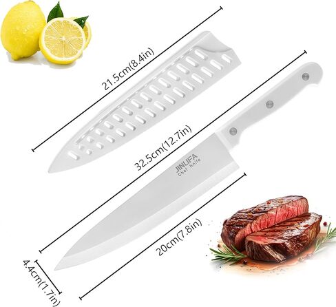 8 inch Chef Knife, Stainless Steel Kitchen Knife with Protective Knife Sheath, Ultra Sharp Slicing Knife with Ergonomic Handle, German Stainless Steel, Dishwasher Safe (White Color) in Saudi Arabia
