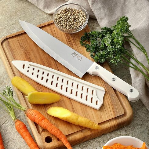 8 inch Chef Knife, Stainless Steel Kitchen Knife with Protective Knife Sheath, Ultra Sharp Slicing Knife with Ergonomic Handle, German Stainless Steel, Dishwasher Safe (White Color) in Saudi Arabia