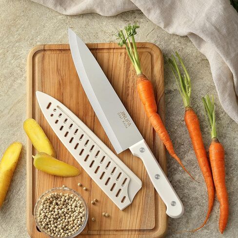 8 inch Chef Knife, Stainless Steel Kitchen Knife with Protective Knife Sheath, Ultra Sharp Slicing Knife with Ergonomic Handle, German Stainless Steel, Dishwasher Safe (White Color) in Saudi Arabia