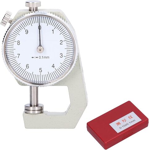 Metal Plastic Round Dial Thickness Gauge, Sturdy Accurate Thickness Gauge, 0 to 10mm with Spring‑Loaded Spindle, White Dial Indicator for Paper Pipe Board, Household Use Most in Saudi Arabia