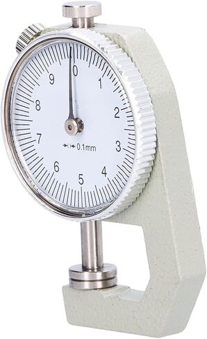 Metal Plastic Round Dial Thickness Gauge, Sturdy Accurate Thickness Gauge, 0 to 10mm with Spring‑Loaded Spindle, White Dial Indicator for Paper Pipe Board, Household Use Most in Saudi Arabia