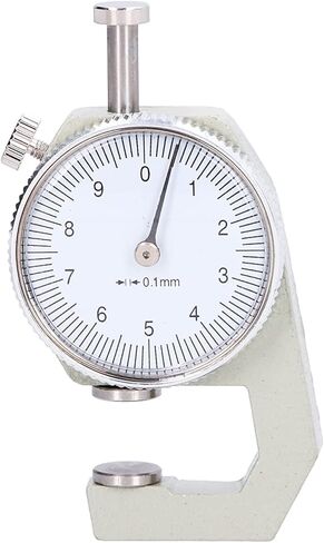 Metal Plastic Round Dial Thickness Gauge, Sturdy Accurate Thickness Gauge, 0 to 10mm with Spring‑Loaded Spindle, White Dial Indicator for Paper Pipe Board, Household Use Most in Saudi Arabia