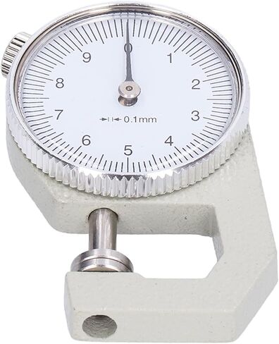 Metal Plastic Round Dial Thickness Gauge, Sturdy Accurate Thickness Gauge, 0 to 10mm with Spring‑Loaded Spindle, White Dial Indicator for Paper Pipe Board, Household Use Most in Saudi Arabia