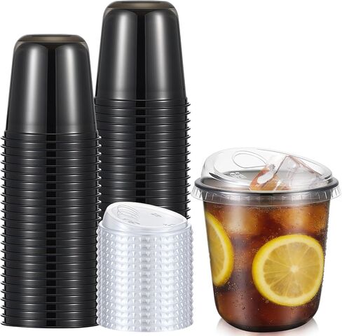 50 Sets Clear Plastic Coffee Cups with Sip Lids, Disposable Plastic PET Crystal Cups for Iced Coffee, Smoothie, Cold Beverage, Drink Shops and Party Catering(Clear,16 oz) in Saudi Arabia