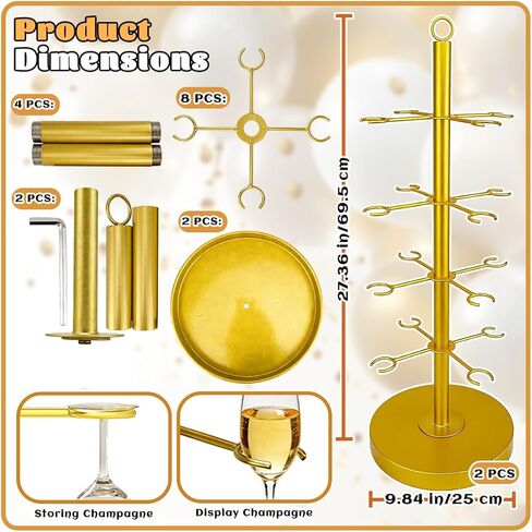 2 قطعة حامل شجرة الكوكتيل معدني 4 طبقات 16 حامل حامل فلوت الشمبانيا حامل شجرة الكوكتيل الذهبي للمشروبات حامل شجرة مارتيني لحفلات الزفاف والحفلات والمناسبات واحتفالات أعياد الميلاد والحانات in Kuwait