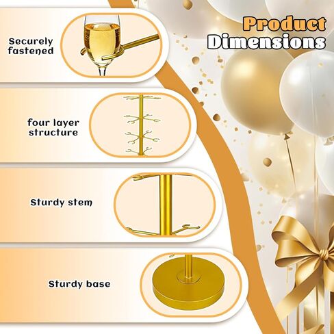 2 قطعة حامل شجرة الكوكتيل معدني 4 طبقات 16 حامل حامل فلوت الشمبانيا حامل شجرة الكوكتيل الذهبي للمشروبات حامل شجرة مارتيني لحفلات الزفاف والحفلات والمناسبات واحتفالات أعياد الميلاد والحانات in Kuwait