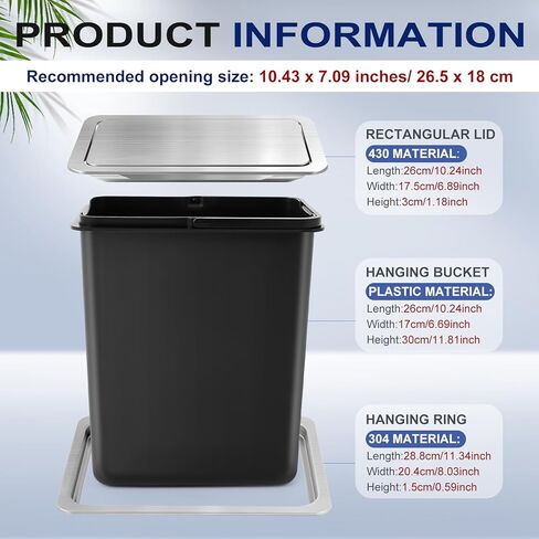2.6 Gallon / 10 Lite Drop in Countertop Trash Can Built in Embedded Hidden Garbage Bin with Swing Top Lid Square Stainless Steel Recessed Waste Chute for Kitchen Office Restaurant Office Home Hotel in Saudi Arabia