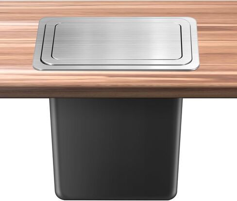 2.6 Gallon / 10 Lite Drop in Countertop Trash Can Built in Embedded Hidden Garbage Bin with Swing Top Lid Square Stainless Steel Recessed Waste Chute for Kitchen Office Restaurant Office Home Hotel in Saudi Arabia
