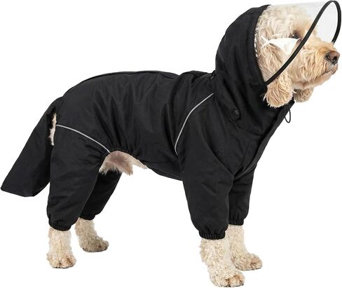 Dog Raincoat for Medium Large Dogs,rain Jacket Coat, Full Leg Coverage Waterproof Rain Suit with Detachable Hood & Tail, Reflective Strips, Snag-Free Top Zipper (Black for Boy, XX-Large) in Saudi Arabia