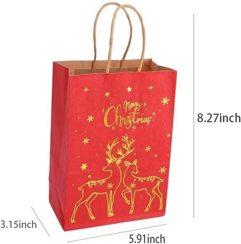 Mofinity Christmas Gift Bags with Handles, Xmas Kraft Paper Bags for Holiday, Christmas Goodie Bags, Xmas Treat Bags for Holiday Paper Party Gift Bags Party Supplies (Blue Kraft Gold) in Saudi Arabia