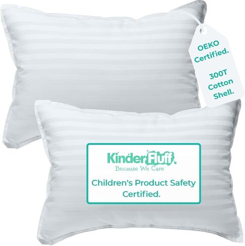 kinder Fluff Toddler Pillow 2X–Certified & Award Winning Baby Pillow(no Pillowcase Needed) 300TC Pure Cotton Shell and Hypoallergenic Down Alternative Fill. Toddler Bedding Kids Pillow 2+ Year Old in Saudi Arabia