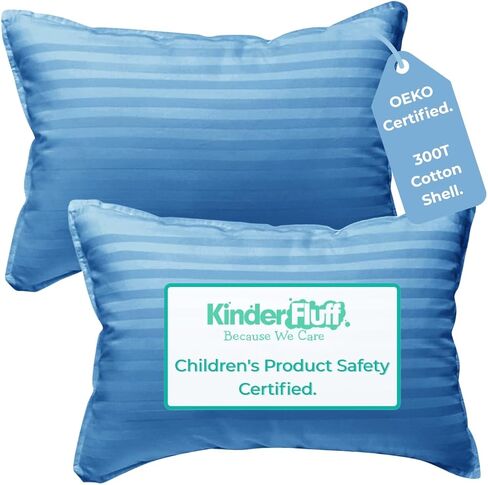 kinder Fluff Toddler Pillows for Bed (2X) - The Only Kids Pillow 300T Cotton Shell & Down Alternative Fill - Travel Pillow for Children Bedding Set Sleeping Pillow Floor Bed Pillows (14x20in - Pink) in Kuwait