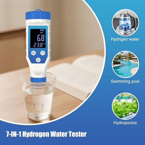 جهاز اختبار مياه الهيدروجين، مقياس ORP الرقمي لمياه الشرب، جهاز اختبار pH TDS 7 في 1، جهاز قياس pH H2 ORP لزجاجة/آلة ماء الهيدروجين، الزراعة المائية، أحواض السمك، حمام السباحة، تربية الأحياء المائية. in Kuwait