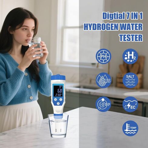 جهاز اختبار مياه الهيدروجين، مقياس ORP الرقمي لمياه الشرب، جهاز اختبار pH TDS 7 في 1، جهاز قياس pH H2 ORP لزجاجة/آلة ماء الهيدروجين، الزراعة المائية، أحواض السمك، حمام السباحة، تربية الأحياء المائية. in Kuwait