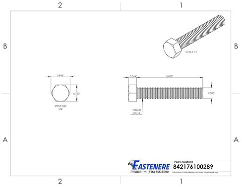 1/2-13 x 3 Hex Head Cap Screw Bolts, Stainless Steel 18-8, Full Thread, Plain Finish, Flat Point, Quantity 100 by Fastenere in Saudi Arabia