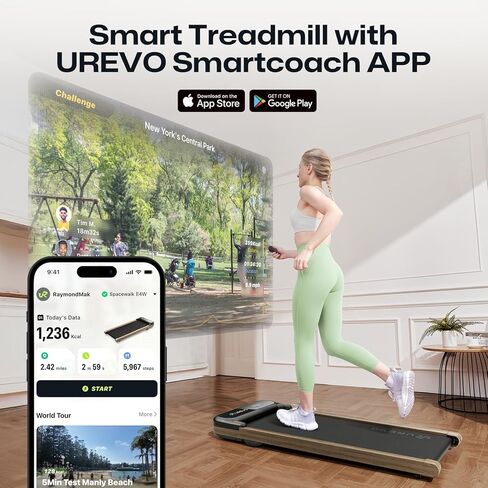 UREVO E4W Walking Pad with MIIT Modes, Wooden Treadmill UnderDesk, Treadmills for Home Plug and Play Jogging Machine with HiveTech Cushioning, Smart APP Remoter and LED Display in Kuwait
