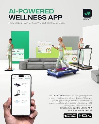 UREVO E4W Walking Pad with MIIT Modes, Wooden Treadmill UnderDesk, Treadmills for Home Plug and Play Jogging Machine with HiveTech Cushioning, Smart APP Remoter and LED Display in Kuwait
