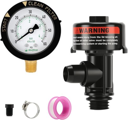 صمام تخفيف يدوي عالي التدفق من Watflow، صمام تخفيف الهواء اليدوي، صمام فلتر حمام السباحة مع مقياس ضغط 2 بوصة، حامل سفلي NPT 1/4 بوصة، استبدال فلتر السبا in Kuwait
