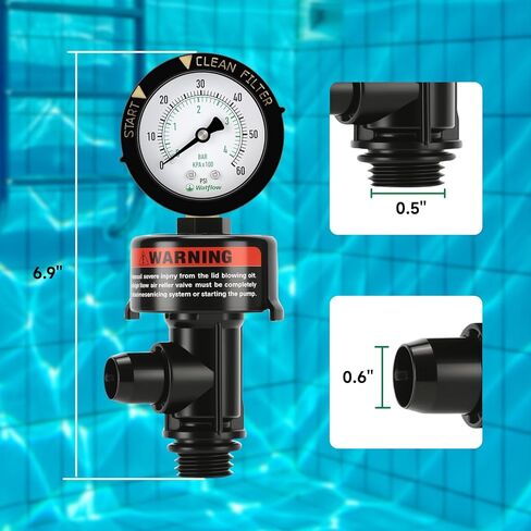 صمام تخفيف يدوي عالي التدفق من Watflow، صمام تخفيف الهواء اليدوي، صمام فلتر حمام السباحة مع مقياس ضغط 2 بوصة، حامل سفلي NPT 1/4 بوصة، استبدال فلتر السبا in Kuwait