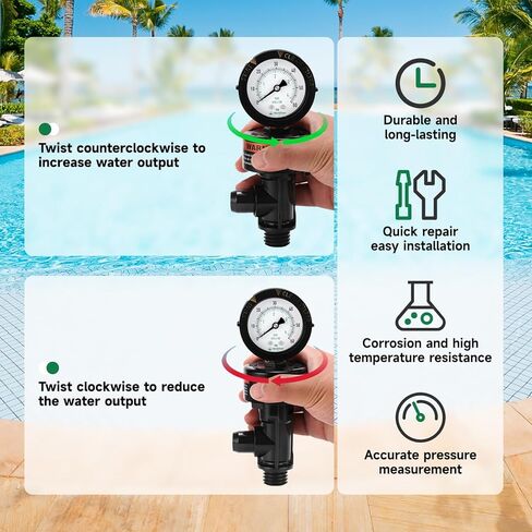 صمام تخفيف يدوي عالي التدفق من Watflow، صمام تخفيف الهواء اليدوي، صمام فلتر حمام السباحة مع مقياس ضغط 2 بوصة، حامل سفلي NPT 1/4 بوصة، استبدال فلتر السبا in Kuwait