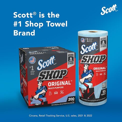 مناشف Scott® Shop Original™ (58145)، مناشف Blue Shop، عبوة واحدة مكونة من 3 لفات كبيرة، منشفة كبيرة مقاس 11 بوصة × 9.4 بوصة، (60 ورقة/لفة، إجمالي 180 ورقة) in Kuwait
