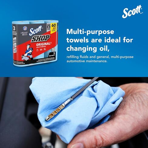 مناشف Scott® Shop Original™ (58145)، مناشف Blue Shop، عبوة واحدة مكونة من 3 لفات كبيرة، منشفة كبيرة مقاس 11 بوصة × 9.4 بوصة، (60 ورقة/لفة، إجمالي 180 ورقة) in Kuwait
