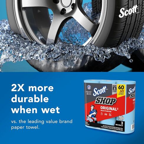 مناشف Scott® Shop Original™ (58145)، مناشف Blue Shop، عبوة واحدة مكونة من 3 لفات كبيرة، منشفة كبيرة مقاس 11 بوصة × 9.4 بوصة، (60 ورقة/لفة، إجمالي 180 ورقة) in Kuwait