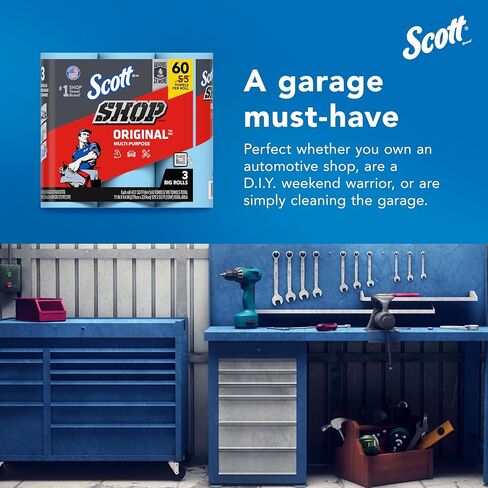 مناشف Scott® Shop Original™ (58145)، مناشف Blue Shop، عبوة واحدة مكونة من 3 لفات كبيرة، منشفة كبيرة مقاس 11 بوصة × 9.4 بوصة، (60 ورقة/لفة، إجمالي 180 ورقة) in Kuwait