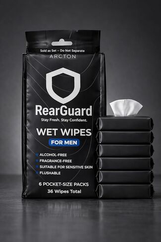 2026 RearGuard Pocket-Size Discreet Wet Toilet Paper Wipes for Men - Extra Large Surface, Great for Open Office or Travel, Unscented, Gentle, Alcohol-Free, Dispersible - 6 Packs of 6 (Total 36 Wipes) in Saudi Arabia