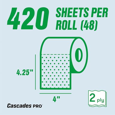Cascades PRO Select Bath Tissue – Soft, Durable 2-Ply Toilet Paper Rolls – Fits Universal Dispensers – Individually Wrapped, Septic Safe, Recycled Fiber – 420 Sheets/Roll, 48 Rolls/Pack – B031 – White in Kuwait