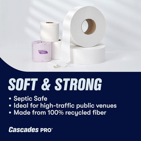 Cascades PRO Select Bath Tissue – Soft, Durable 2-Ply Toilet Paper Rolls – Fits Universal Dispensers – Individually Wrapped, Septic Safe, Recycled Fiber – 420 Sheets/Roll, 48 Rolls/Pack – B031 – White in Kuwait