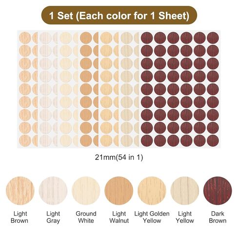 HARFINGTON 7 Sheets Screw Hole Covers Stickers 21mm 54 in 1 Self Adhesive Screw Covers Caps Waterproof Dustproof Stickers PVC for Wall Cabinets Desk Screws Furniture Repairing, 7 Colors in Saudi Arabia