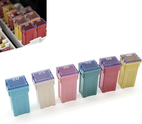 6 PCS Square Fuse Assortment Kit, 20A 25A 30A 40A 50A 60A Automotive Blade Fuse Combo Kit, 32V Color Coded Electrical Protection, Universal for Most Cars, Trucks, SUVs (Multicolored) in Saudi Arabia