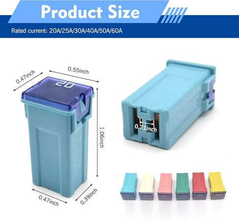 6 PCS Square Fuse Assortment Kit, 20A 25A 30A 40A 50A 60A Automotive Blade Fuse Combo Kit, 32V Color Coded Electrical Protection, Universal for Most Cars, Trucks, SUVs (Multicolored) in Saudi Arabia