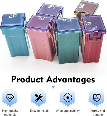 6 PCS Square Fuse Assortment Kit, 20A 25A 30A 40A 50A 60A Automotive Blade Fuse Combo Kit, 32V Color Coded Electrical Protection, Universal for Most Cars, Trucks, SUVs (Multicolored) in Saudi Arabia