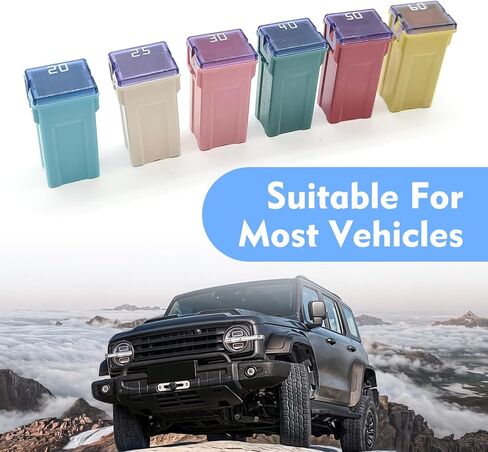 6 PCS Square Fuse Assortment Kit, 20A 25A 30A 40A 50A 60A Automotive Blade Fuse Combo Kit, 32V Color Coded Electrical Protection, Universal for Most Cars, Trucks, SUVs (Multicolored) in Saudi Arabia