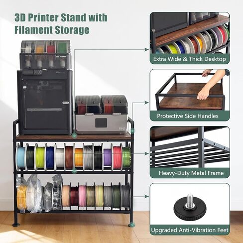3D Printer Stand with Filament Storage I-Beam Reinforced Heavy Duty 3D Printer Table Large Capacity 3D Printer Desk with Anti-Vibration Feet Sturdy Filament Storage Rack for Home Office Workshop Brown in Kuwait