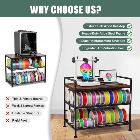 3D Printer Stand with Filament Storage I-Beam Reinforced Heavy Duty 3D Printer Table Large Capacity 3D Printer Desk with Anti-Vibration Feet Sturdy Filament Storage Rack for Home Office Workshop Brown in Kuwait
