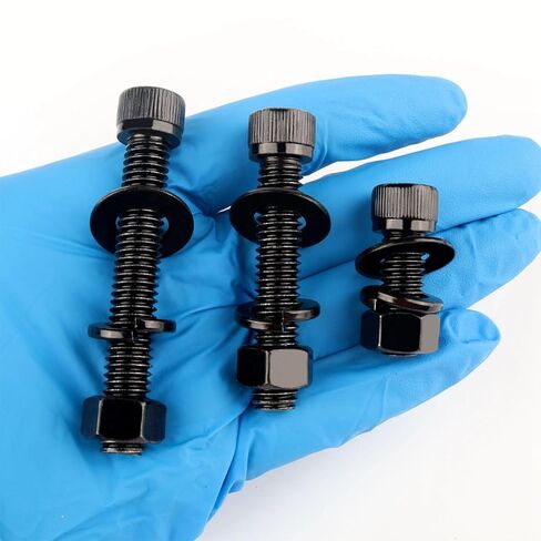 3/8-16 × 2 براغي غطاء رأس المقبس ألين سداسية مع صواميل سداسية وغسالات مسطحة وقفل، 304 خيط آلة من الفولاذ المقاوم للصدأ، 6 مجموعات باللون الأسود in Saudi Arabia