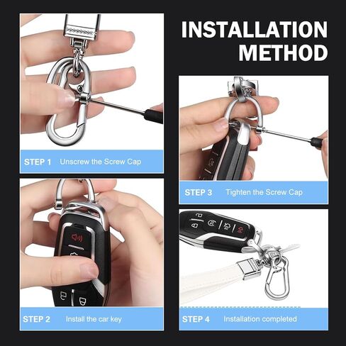 Genuine Leather Car Keychain, Universal Metal Car Fob Key Keychain Holder, 360° Rotatable Snap Swivel, Anti-Lost D-Ring and Screwdriver, for Men and Women Present Key Ring Accessories(Blue) in Saudi Arabia