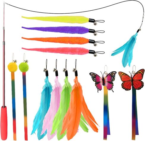 Cat Toys for Indoor Cats, 13 Packs Interactive Cat Wand Toy Set with Feather Toys & Teasers, Fun Cat Toys for Exercise, Playtime and Boredom Relief in Saudi Arabia