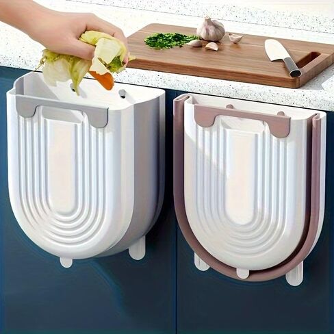 Collapsible Waste Bin for Kitchen, Kitchen Trash Can, Wall Mounted Waste Bin for Kitchen & Bathroom, Grey in Saudi Arabia